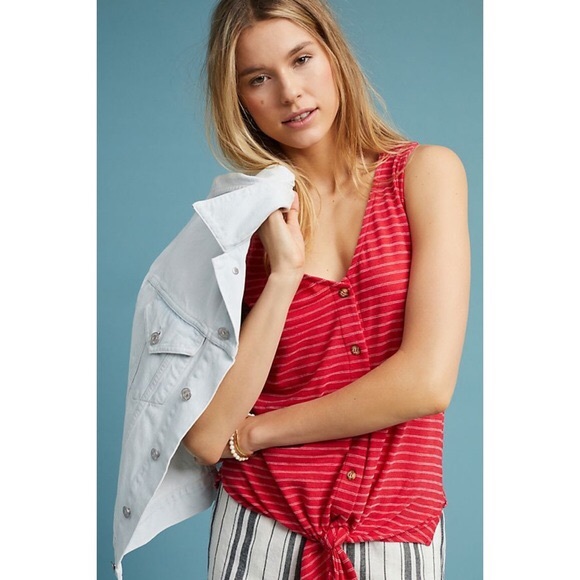 Anthropologie Tops - t.la | Anthro red tie-front button up tank top